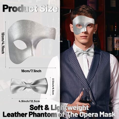 IncreDecor Masquerade Mask for Men Phantom of The Opera Half Face Mask with Bowtie – Halloween Masquerade Mardi Gras Party in Saudi Arabia