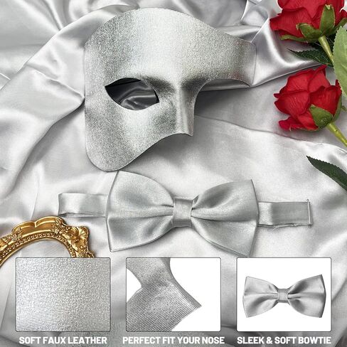 IncreDecor Masquerade Mask for Men Phantom of The Opera Half Face Mask with Bowtie – Halloween Masquerade Mardi Gras Party in Saudi Arabia