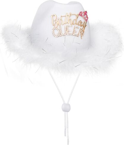 JUSTOTRY Birthday Queen Cowboy Hat - Birthday Outfit Gifts for Women Cowgirl Hats with Wide Brime for Birthday Decorations White, White, one size in Kuwait