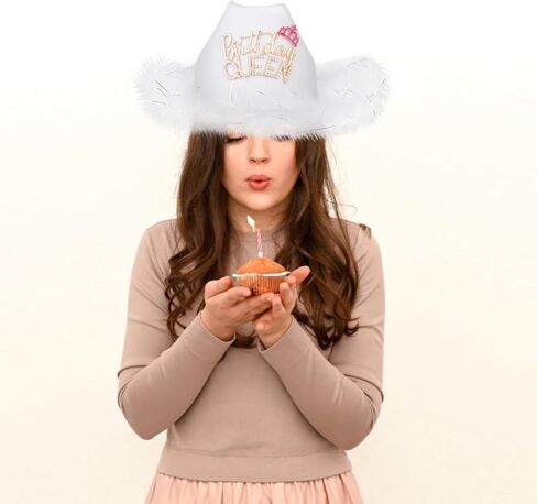 JUSTOTRY Birthday Queen Cowboy Hat - Birthday Outfit Gifts for Women Cowgirl Hats with Wide Brime for Birthday Decorations White, White, one size in Kuwait