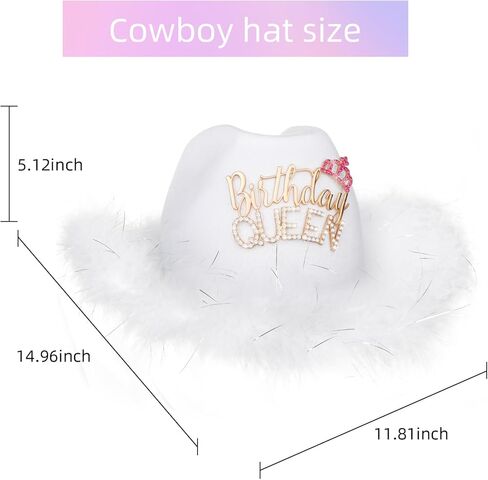 JUSTOTRY Birthday Queen Cowboy Hat - Birthday Outfit Gifts for Women Cowgirl Hats with Wide Brime for Birthday Decorations White, White, one size in Kuwait