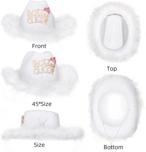 JUSTOTRY Birthday Queen Cowboy Hat - Birthday Outfit Gifts for Women Cowgirl Hats with Wide Brime for Birthday Decorations White, White, one size in Kuwait