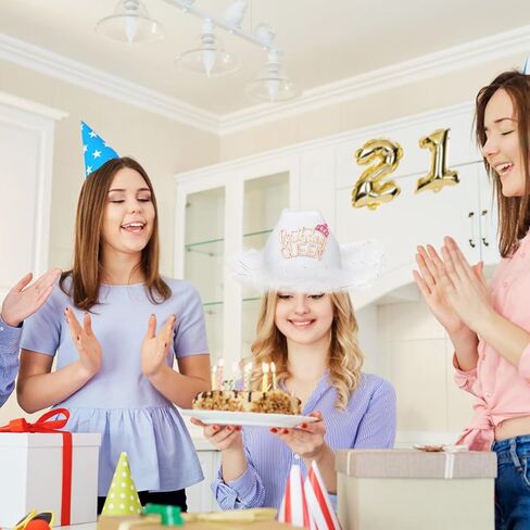 JUSTOTRY Birthday Queen Cowboy Hat - Birthday Outfit Gifts for Women Cowgirl Hats with Wide Brime for Birthday Decorations White, White, one size in Kuwait