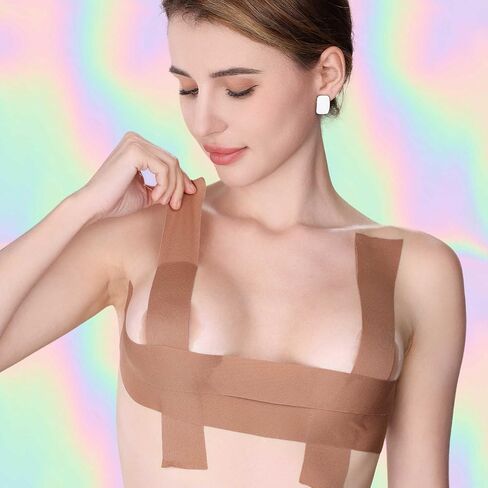 شريط EMOET وزوجين من غطاء الحلمة السيليكون القابل لإعادة الاستخدام، شريط حمالة صدر بدون حمالات، شريط Boobytape لرفع الثدي قابل للتنفس للشريط الرياضي، شريط رفع حمالة الصدر اللاصق بدون ظهر وفطائر الثدي باللون البني in Kuwait