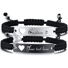 MPRAINBOW Personalized Braided Couples Bracelet：Custom Name Promise Words Engraved Bracelets Attraction Relationship Bracelets for Him and Her in Saudi Arabia