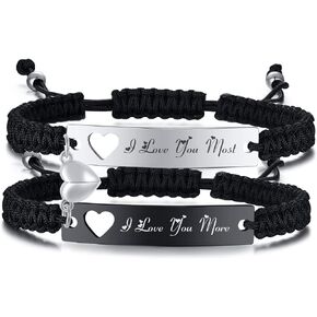 MPRAINBOW Personalized Braided Couples Bracelet：Custom Name Promise Words Engraved Bracelets Attraction Relationship Bracelets for Him and Her in Kuwait