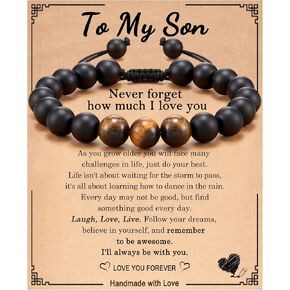 HGDEER Father Day Gifts for Dad Stepdad Grandpa Uncle Husband Boyfriend Son Brother Black Agate & Tiger Eye Stone Bracelet for Him Men