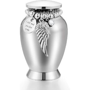 Small Urns for Dad 2.85 Inch Small Keepsake Urns with Cross Charm Mini Cremation Urns for Ashes Stainless Steel Memorial Ashes Keepsake-Forever in My Heart