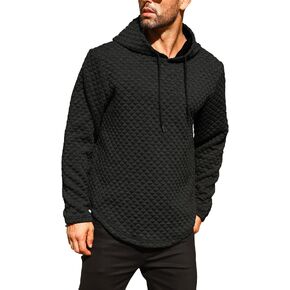 HYPESTFIT Mens Diamond Quilted Hoodies Casual Hooded Sweatshirts Long Sleeve Pullover
