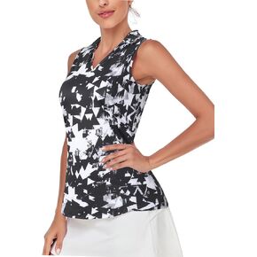 Zamowoty Women's Sleeveless Polo Golf Shirts UPF 50+ Dry Fit V-Neck with Collar Tennis Tank Tops