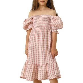 NOTHING FITS BUT Girl’s Classic Cotton Dress, Muslin Gingham Hana Gown, Kids Casual Long Dress