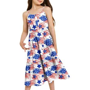 Enlifety Girls Summer Casual Dress Ruffle Pleated Tiered Dresses Spaghetti Straps Twirl Swing Sundress Size 6-12T