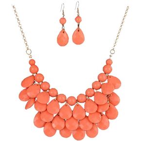 Zthread Floating Bubble Necklace Layered Teardrop Statement necklace Resin Beaded Collar Necklace Earrings Jewelry Set for Women in Saudi Arabia