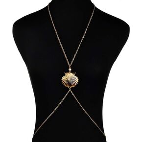 Yomiie Body Chain Layered Sexy Gold Tassels Shell Pearl Necklace Fashion Jewelry Belly Waist Bra Hot Bikini Beach Harness Anniversary Festival Gift for Women Lady Girls in Saudi Arabia