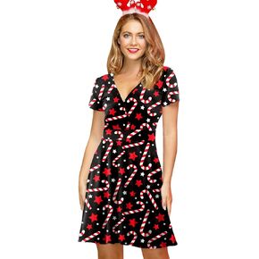 For G and PL Women's Christmas Short Sleeves V Neck Wrap Dress in Kuwait