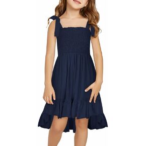 DOKOTOO KIDS Girls Sundress Sleeveless Bowknot Strap Smocked Dress 4-13 Years