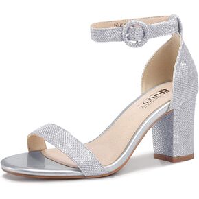 IDIFU Women's IN3 Amy Block Heel Dress Sandals Open Toe Wedding bridal Homecoming Shoes for Women Bride Bridesmaid Ladies with Round Buckle