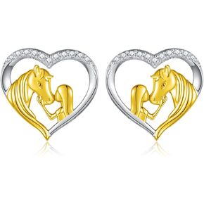 Hypoallergenic Lucky Horse Stud Earrings 925 Sterling Silver Lucky Horse in Heart earrings Embrace Horse earrings for Cowgirls Equestrian Birthday Gift