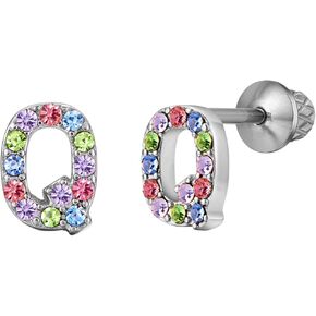 Earrings For Girls,18k Gold Plated Multicolored Alphabet Letter Initial Hypoallergenic Earrings, Stud Screw On Safety Backs, Stainless Steel Ultra Sensitive Ears Post For Kids, Little Girls, Teens