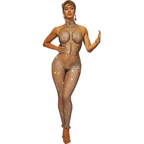Yoyomomozi Full Rhinestone Jumpsuit Sexy Club Party Birthday Outfits Women Leotard Drag Queen Pole Dance Festival Outfit in Kuwait