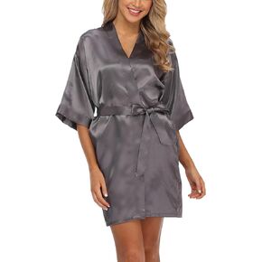 Old-Times Women's Satin Robes Bride Bridesmaid Bridal Party Silky Robes Soft Loungewear Pure Color & Floral S-XXL