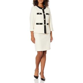 Le Suit Women's Petite Tweed Framed Jacket/Slim Skirt Suit