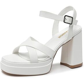 Amoji Women's 4 Inch Platform Chunky Heel Cross Straps Block Y2K Heeled Sandals 312
