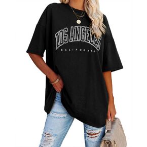 Fazortev Womens Oversized Los Angeles California Graphic T Shirts Half Sleeve Summer Loose Casual Tees Tunic Tops