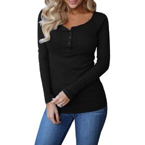 Remikstyt Womens Long Sleeve Henley Shirts Ribbed Button Down Casual Tunic Tops