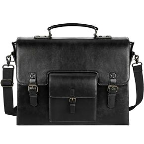 حقيبة جلدية ماسنجر للرجال 15.6 بوصة مقاومة للماء من الجلد العتيق حقيبة كمبيوتر محمول كبيرة حقيبة كتف مكتب سفر كلية كمبيوتر محمول حقيبة، بني in Kuwait