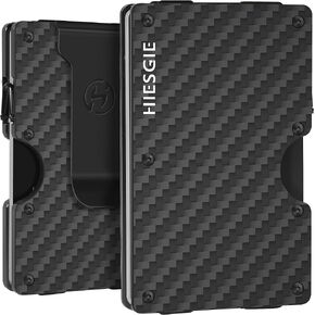 HIESGIE Minimalist Metal Wallet for Men - Slim RFID BLOCKING Wallets with Removable Money Clip - Mens Front Pocket Aluminum Small Credit Card Holder - Carbon Fiber