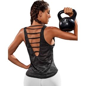 Floerns Women's Camo Print Cut Out Back Activewear Running Sports Tank Top