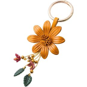 Genuine Leather Flower Tassel Keychain Car Keyring Fob Boho Accessorie for Women