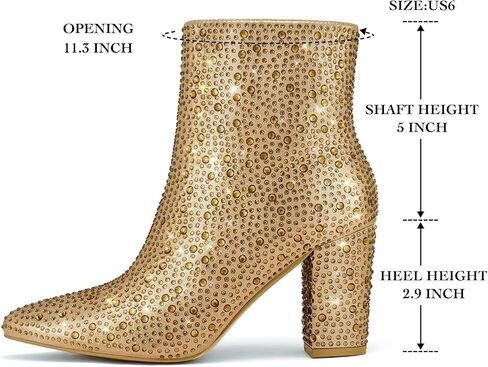 SUEDI Rhinestone Boots for Women, Sparkly Ankle Booties | Rhinestone, Zipper, Ankle-High, Pointed Toe, Chunky Heel, for Country Concert Party Special Events in Saudi Arabia