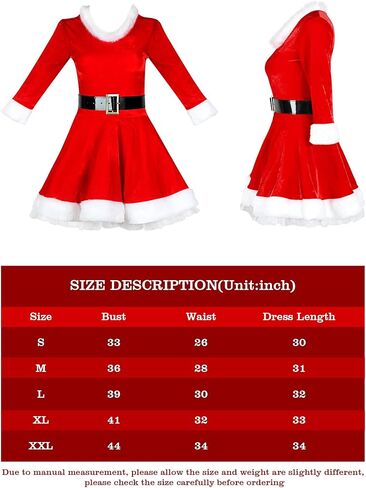 مجموعة زي Geyoga Santa Claus فستان مخملي مع حزام للنساء لعيد الميلاد مخطط لباس سانتا مجموعة فستان تنكري in Kuwait