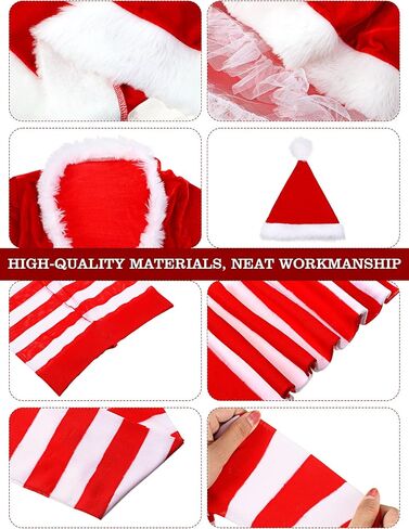 مجموعة زي Geyoga Santa Claus فستان مخملي مع حزام للنساء لعيد الميلاد مخطط لباس سانتا مجموعة فستان تنكري in Kuwait