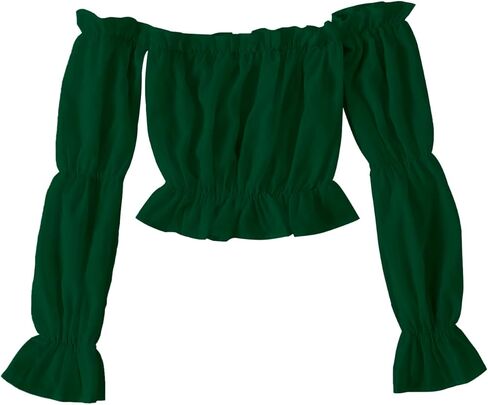 LYANER Women's Off Shoulder Ruffle Trim Puff Long Sleeve Tube Crop Blouse Shirt Top in Saudi Arabia