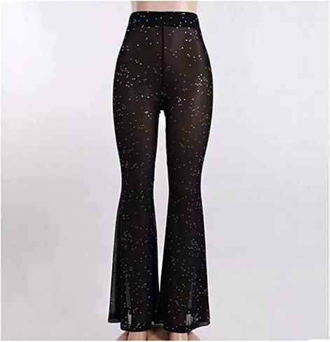 الزي الهذيان للنساء مثير شبكة شفافة متوهج أسفل الجرس السراويل عالية الخصر لمهرجان الرقص كلوبوير in Kuwait