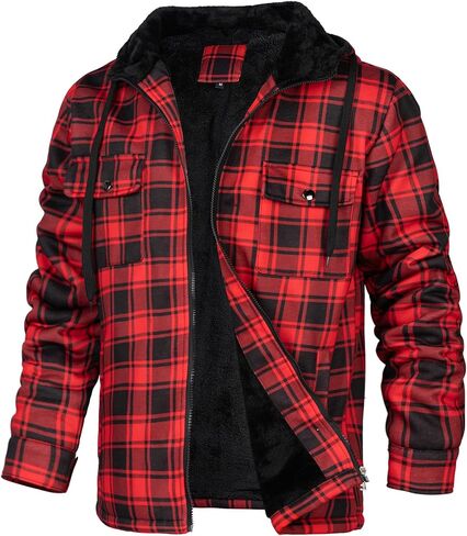 سترات DUOFIER للرجال قمصان منقوشة وسترة مبطنة بالصوف وقمصان من الفلانيل وسترات شيربا بغطاء للرأس in Kuwait