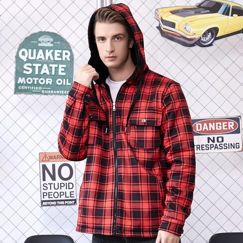 سترات DUOFIER للرجال قمصان منقوشة وسترة مبطنة بالصوف وقمصان من الفلانيل وسترات شيربا بغطاء للرأس in Kuwait