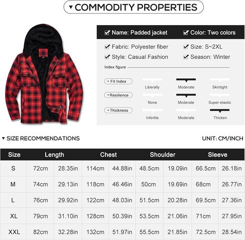 سترات DUOFIER للرجال قمصان منقوشة وسترة مبطنة بالصوف وقمصان من الفلانيل وسترات شيربا بغطاء للرأس in Kuwait