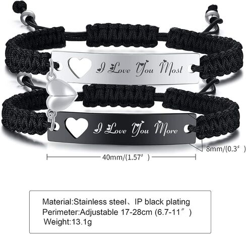 MPRAINBOW Personalized Braided Couples Bracelet：Custom Name Promise Words Engraved Bracelets Attraction Relationship Bracelets for Him and Her in Kuwait