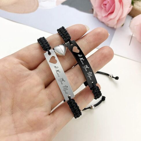 MPRAINBOW Personalized Braided Couples Bracelet：Custom Name Promise Words Engraved Bracelets Attraction Relationship Bracelets for Him and Her in Kuwait
