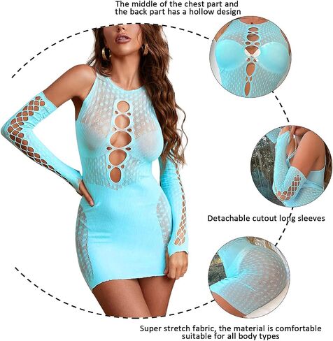 Lingerie for Women Sexy Fishnet Bodysuit Babydoll Mesh Teddy Lingerie Mini Dress in Saudi Arabia