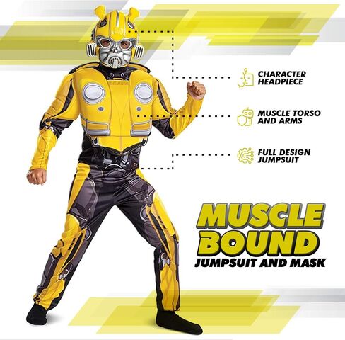 Disguise Transformers Bumblebee Costume for Kids. Official Licensed Autobot Yellow Volkswagen Bug Classic Muscle Costume Suit for Boys & Girls in Saudi Arabia