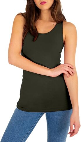 Racerback Long Tank Tops for Women Stretchy Cotton Sleeveless Undershirts Gym Workout Sports Shirts 3 Packs in Kuwait