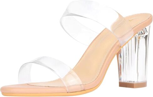 ZriEy Clear Heels for Women Transparent Two Strap Block Chunky Heel Sandals | 3 Inch,Comfy,True to size,Cushioned insole,Anti-slip Rubber Sole,Sturdy,Stylish,Cute,Lightweight,Casual/FormalOccasion in Saudi Arabia