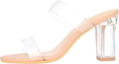 ZriEy Clear Heels for Women Transparent Two Strap Block Chunky Heel Sandals | 3 Inch,Comfy,True to size,Cushioned insole,Anti-slip Rubber Sole,Sturdy,Stylish,Cute,Lightweight,Casual/FormalOccasion in Saudi Arabia