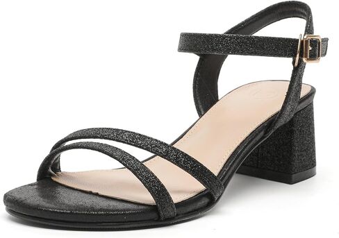 kkdom Women's Open Toe Ankle Strap Glitter Sandals Pumps Low Block Chunky Heels Wedding Dress Shoes in Saudi Arabia