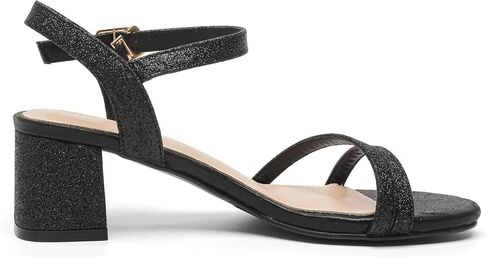 kkdom Women's Open Toe Ankle Strap Glitter Sandals Pumps Low Block Chunky Heels Wedding Dress Shoes in Saudi Arabia